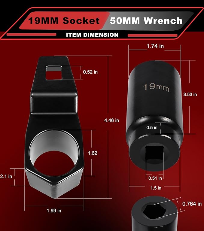 19 mm Harmonic Balancer Socket & 50mm Crankshaft Crank Pulley Wrench Holder Tool Compatible with Honda and Acura Engines | 77080 19mm Crank Bolt Socket | 2 Pack