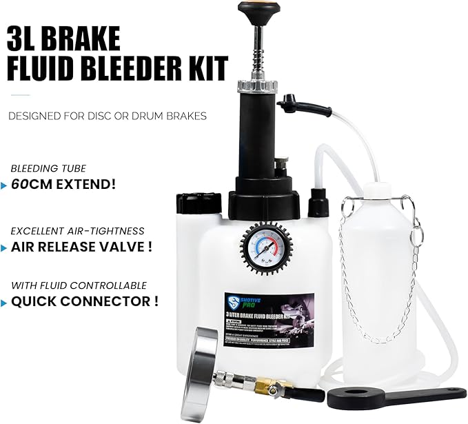 3L Manual Brake Bleeder Fluid Pump and 1L Waste Oil Bottle, One Man Professional Brake Bleeder Kit Suitable for Mitsubishi/Subaru/Volvo S40&V40