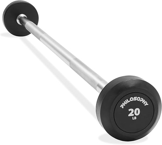 Philosophy Gym Rubber Fixed Barbell, Pre-Loaded Weight Straight Bar for Strength Training & Weightlifting