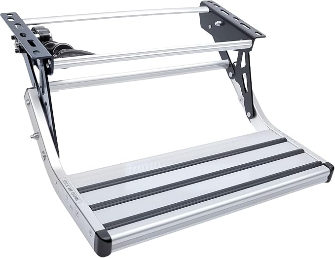 Electric Retractable RV Steps with LED Lighting, 400 LBS Load Capacity, Foldable Aluminum Alloy Camper Steps, Thickened Steel Plate Trailer Steps, Non-Slip Design, Ideal for RV, Trailer, Camper