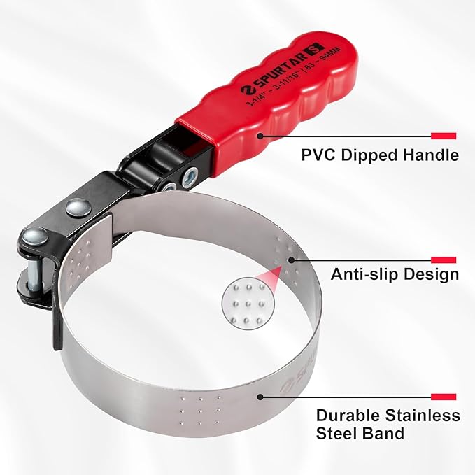 Spurtar Small Oil Filter Wrench, Swivel Oil Filter Removal Tool, Fits Filters 3-1/4" to 3-11/16" (83-94mm) for 4S Shop Auto Repair Mechanic DIY Generator Small Engine