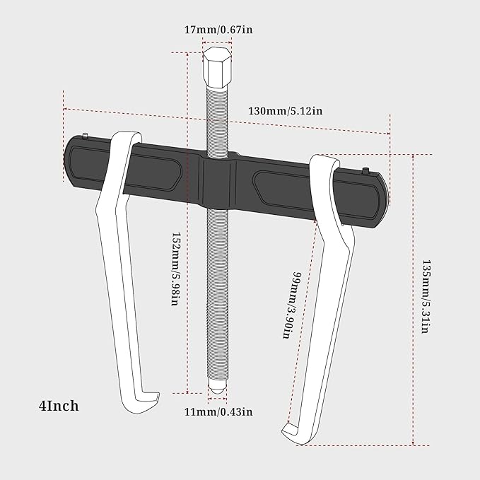 BILITOOLS 4" 2-Jaw Gear Puller, Internal External for Removal of Pulleys Flywheels Bearings & Gears