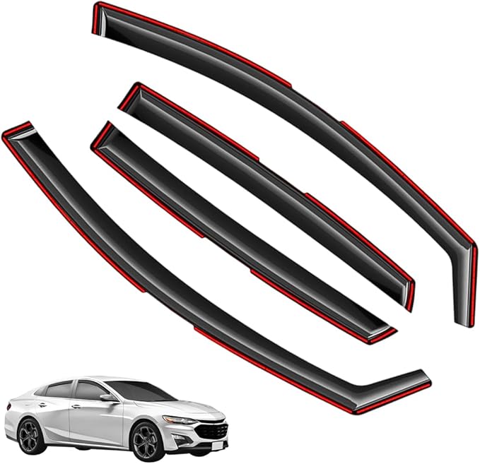 in-Channel Window Visors Rain Guards FIT Chevrolet (Chevy) Malibu 2016-2025 (2016-2025) – 4-Piece in-Channel Dark-Smoke Polycarbonate Vent Deflectors