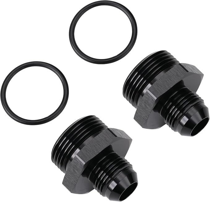 10AN Male Flare to 16AN ORB O-ring Boss Fuel Pump Rail Adapter Fitting Aluminum Black, Pack of 2