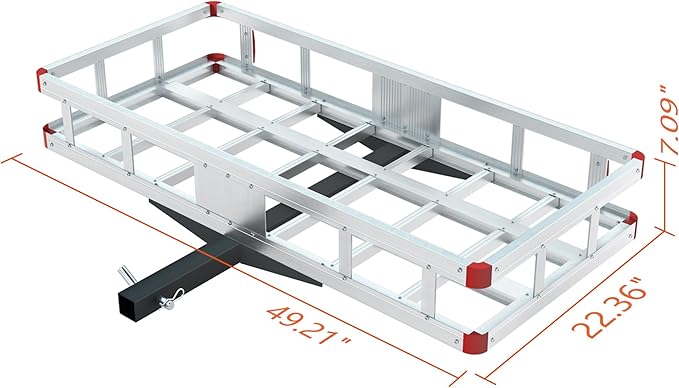Aluminum Hitch Cargo Carrier, 49.21" x 22.36" x 7.09" Trailer Hitch Cargo Carrier Hitchs Mount Cargos Hitchs Carriers Basket, 500lbs Capacity, Fit 2" Receiver for Suvs Trucks Vans Pickups Camping