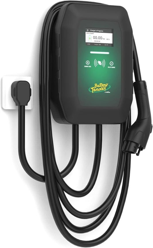 Battery Tender eCharge 48 AMP EV Charger - Level 2 Mounted Indoor Outdoor Fast Electric Vehicle Charging Station with Flexible 25ft Cable NEMA 14-50 - 022-3019-DL-WH