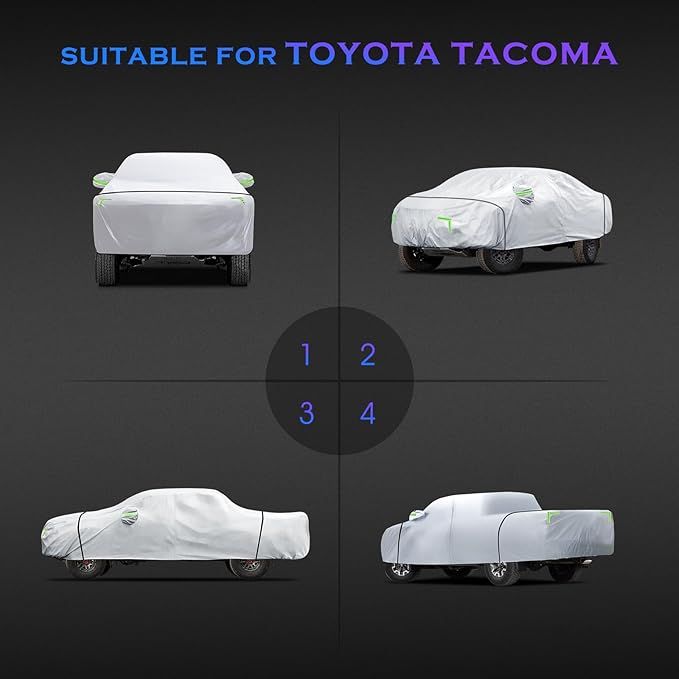 Car Cover Custom Fit for Toyota Tacoma 2005-2023,6 Layers Truck Cover Waterproof All Weather for Automobiles,Outdoor Full Exterior Cover,Rain, Sun, Wind Protection,Silver
