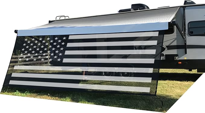 Tentproinc RV Awning Sun Shade Screen 8' X 17' 3'' (American Flag) Black Mesh Sunshade Camper Trailer Awning Shade Screen UV Blocker Completed Kits