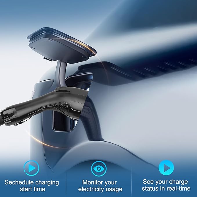 Portable EV Charger Level 1, 16Amp 120V, Vehicle Charger with 16.5FT Cable, NEMA 5-15 Plug, Compatible with SAE J1772 EVs, Scheduled Charging, Adjustable Current