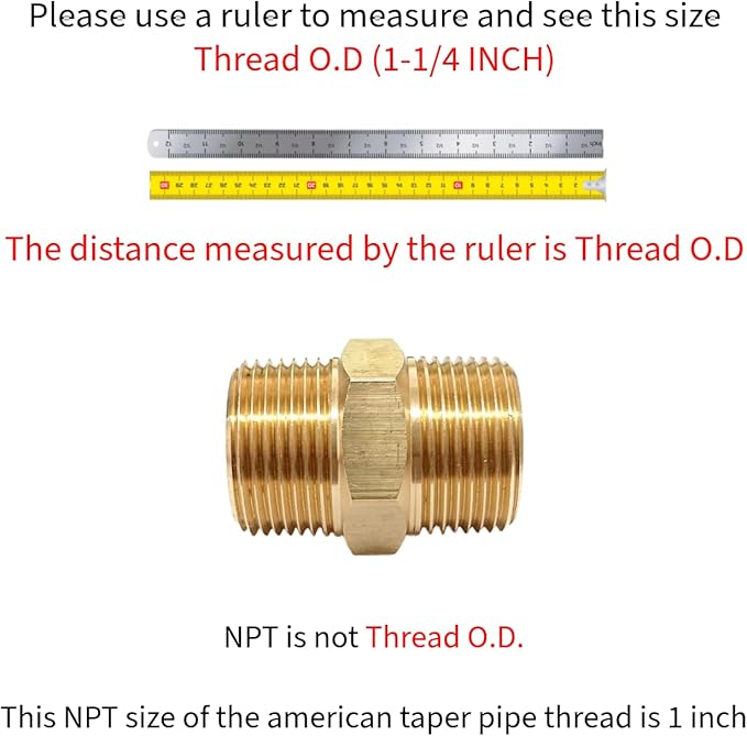 1 Inch x 1 Inch NPT Brass Hex Nipple Male Pipe Adapter, Thread outer diameter 1.25 inch, (1 Piece)