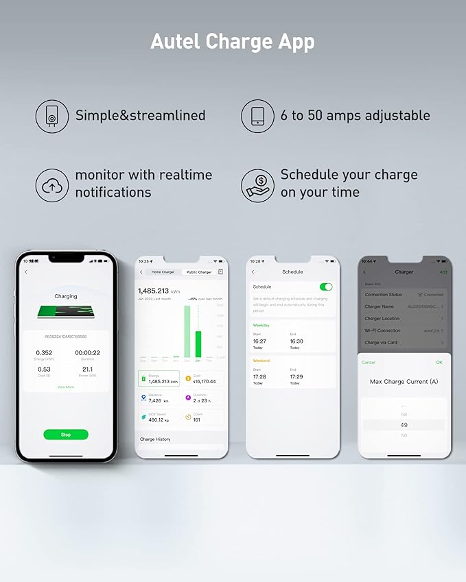 Autel Home Level 2 EV Charger up to 50Amp, 240V, Indoor/Outdoor Car Charging Station, Flexible 25-Foot Cable,Hardwired, Silver