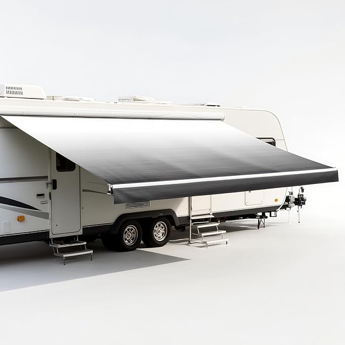 14FT RV Awning Fabric Replacement, Heavy Duty 4-PLY Vinyl Camper Awning, Universal Outdoor Canopy for Camper, Trailer, Motorhome Awnings for All Awning Brands - Black Fade (Fabric 13' 2")