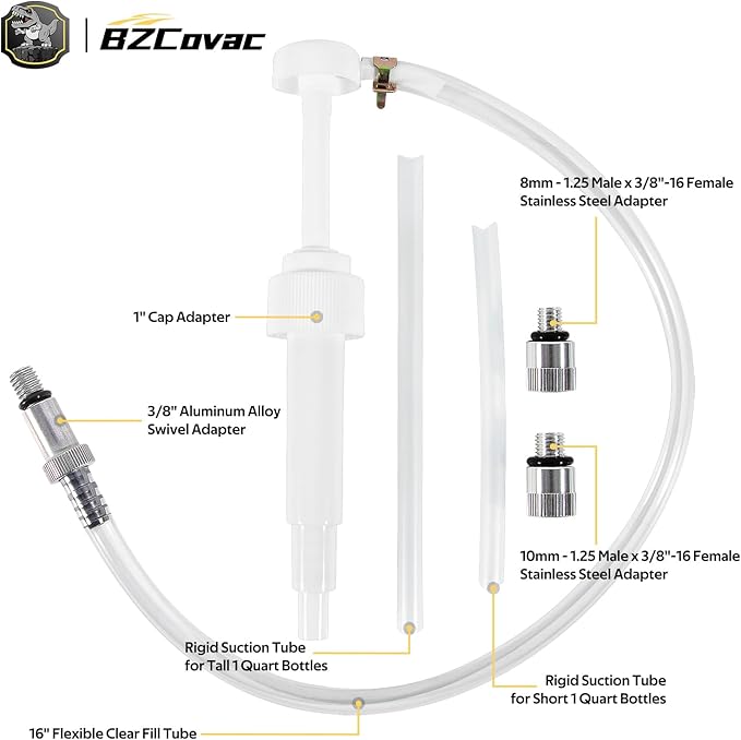 Lower Unit Gear Oil Pump for Standard Quart Bottles - 8cc Pump, 8mm & 10mm Adapters, 3/8" Metal Swivel - Outboard Motors Gear Lube Pump for Mercury, Yamaha, Suzuki, and More