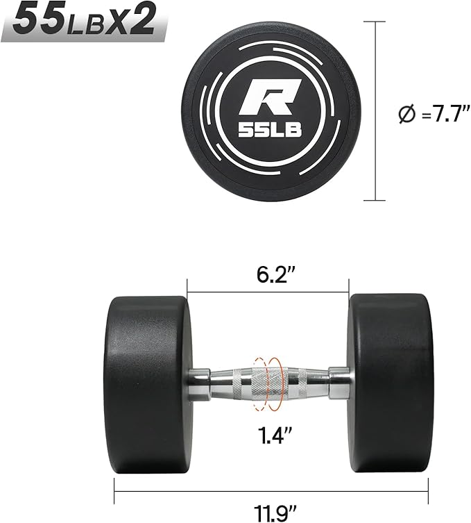 RitFit 5-250 LBS PVC Encased Round Dumbbell sets with Knurled Handle and Optional Rack, Strength Training Equipment for Home Gym