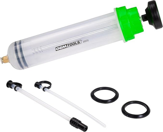 OEMTOOLS 500cc Fluid Extractor and Filler Pump – High-Capacity Precision Vacuum Pump for Brake Fluid, Transmission, Power Steering, and Coolant – Dual-Scale Cylinder, Extension Tubes, service Design
