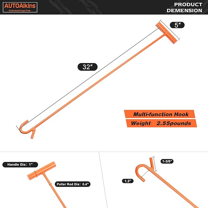 Heavy Duty 5th Wheel Pin Puller, 4 Pack 32" Solid Steel Chrome Plated Fifth Wheel Puller w/Hook