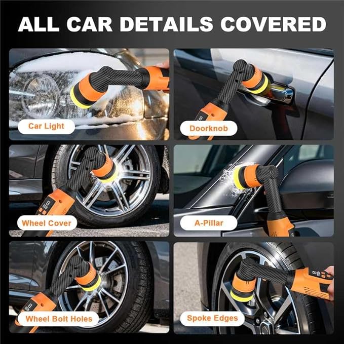 Protmex Cordless Mini Buffer Polisher - 1.2/1.6/2 Inch Car Polisher w/ 8 Variable Speed 2500-6000RPM - RO/DA Car Polishing Machine w/ 22 Pads - Small Polisher for Car Detailing Polishing Waxing, Long