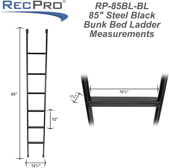 RecPro RV Bunk Ladder 85" | Black | Mounting Brackets Included | Aluminum | Made in USA