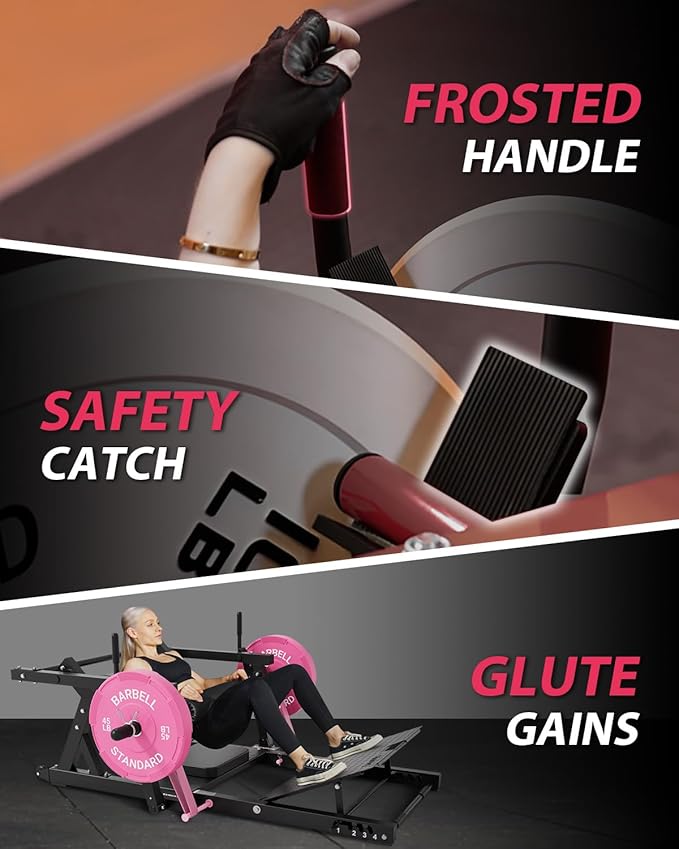 GMWD Hip Thrust Machine, 800LBS Plate-Loaded Glute Bridge Machine with Weight Holder, Heavy Duty Butt Exercise Equipment for Glute Muscles Building and Butt Shaping, Adjustable Footboard, Red