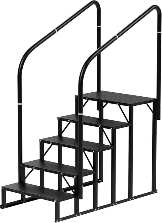 RV Steps, 5-Steps RV Stairs with Handrail Hot Tub Steps Camper Steps, Non-Slip Steps Outdoor Stairs for RV, Trailer, Mobile Home Stairs, Outdoor Spa