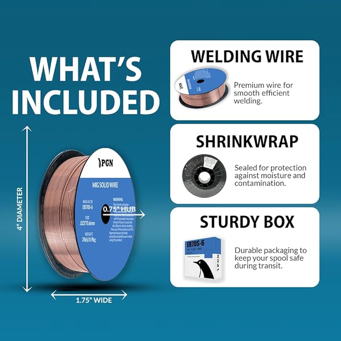 PGN Solid MIG Welding Wire - ER70S-6 .023 Inch - 2 Pound Spool - Mild Steel MIG Wire with Low Splatter and High Levels of Deoxidizers - For All Position Gas Welding