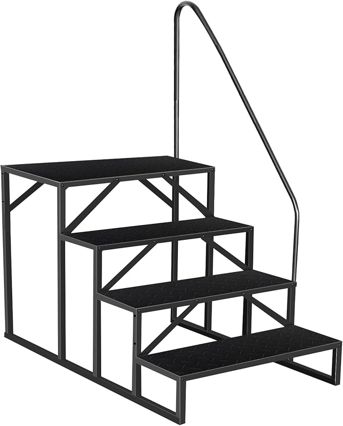 4 Step Ladder, Anti-Slip Hot Tub Steps with Handrail, Upgrade RV Step Stool, 660lbs Anti-Slip Mobile Home Stairs Porch Steps for Indoor Outdoor