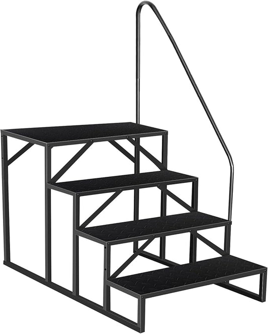 4 Step Ladder, Anti-Slip Hot Tub Steps with Handrail, Upgrade RV Step Stool, 660lbs Anti-Slip Mobile Home Stairs Porch Steps for Indoor Outdoor