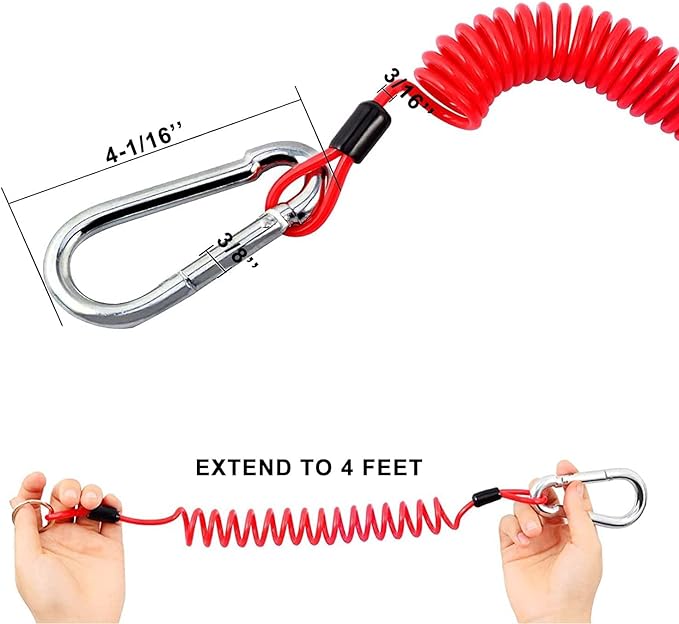 FizLig 4ft Breakaway Trailer Cable 1 Pack - Coiled Spring Wire, Emergency Brake Safety Cable for RV Camper 5th Wheel Trailer Towing Accessories