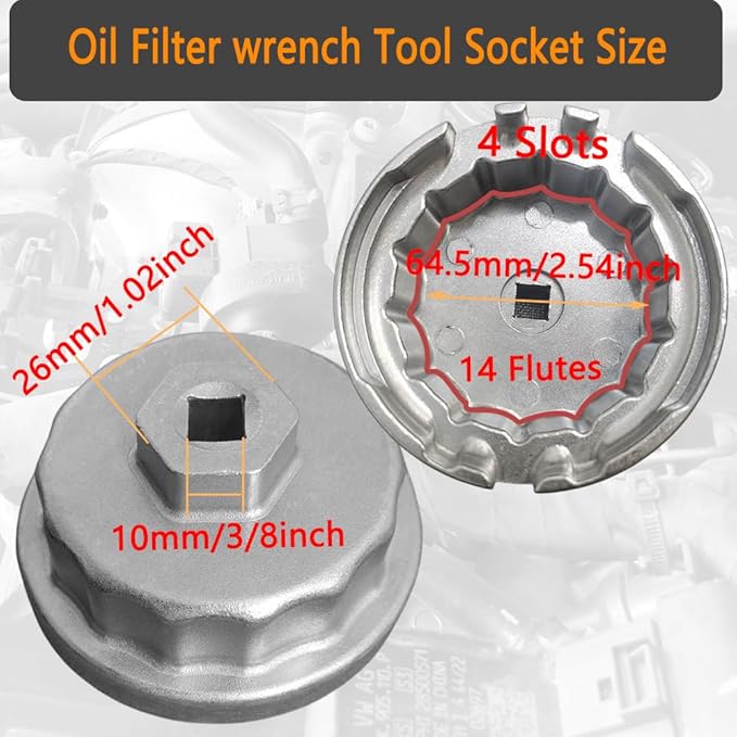 64.5mm Oil Filter Wrench Tool Socket for Camry RAV4 4Runner Tacoma Lexus (2005-2021) - 14 Tooth 4-Slot Removal Tool Fits 2.0L 2.4L 2.7L 3.5L 4.0L 4.6L 5.7L Engines