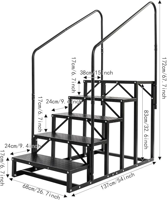 5-Step RV Steps with Handrail, Heavy Duty Carbon Steel Freestanding Outdoor Stairs for RV Camper Mobile Home Pool Hot Tub, Portable Staircase (5 Steps)