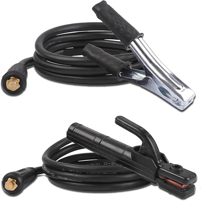 Welding Electrode Holder Lead ARC MMA Stick Welding Ground Clamp and Welding Cable Din 10-25 Connector Plug Stick Electrode Holder Stinger Copper Jaw Holding Plier for 300A Welder Machine