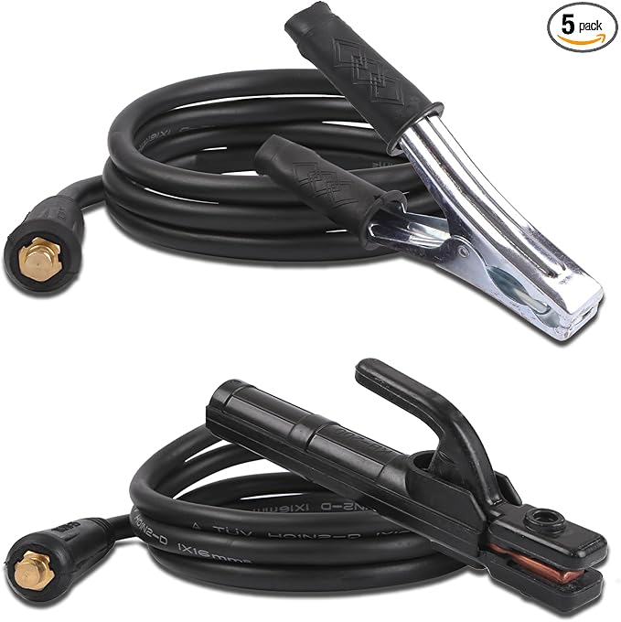 Welding Electrode Holder Lead ARC MMA Stick Welding Ground Clamp and Welding Cable Din 10-25 Connector Plug Stick Electrode Holder Stinger Copper Jaw Holding Plier for 300A Welder Machine