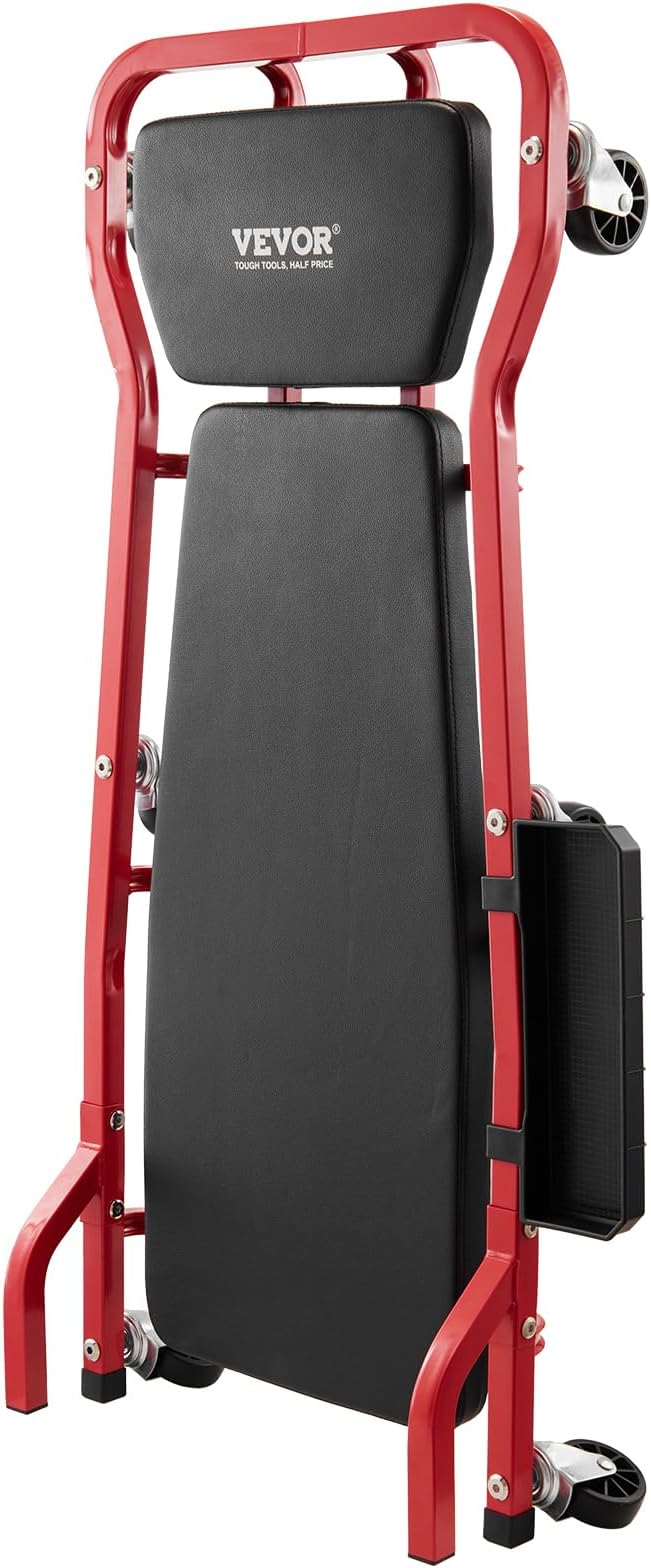 VEVOR Mechanic Garage Creeper, 44-Inch, 300 lbs Capacity Automotive Rolling Creeper with 6 Casters Adjustable Cushioned Headrest Tool Tray, Heavy Duty Steel Frame for Garages, Repair Shops, and DIY