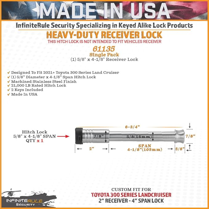 61135 | Receiver Lock for 2021+ Toyota 300 Series Land Cruiser - International Model