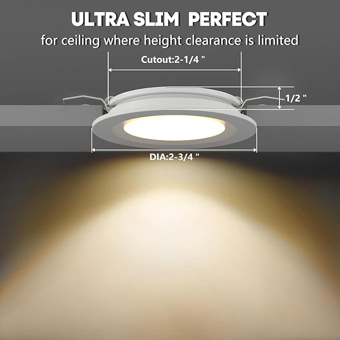 acegoo RV Recessed Ceiling Light 2-3/4” Full Aluminum 12V Dimmable LED Puck Light for Campervan Truck Caravan Boat Roof Under Cabinet Lighting, Flush Mount Cutout 2-1/4" (White,Cool White) 4 Pack