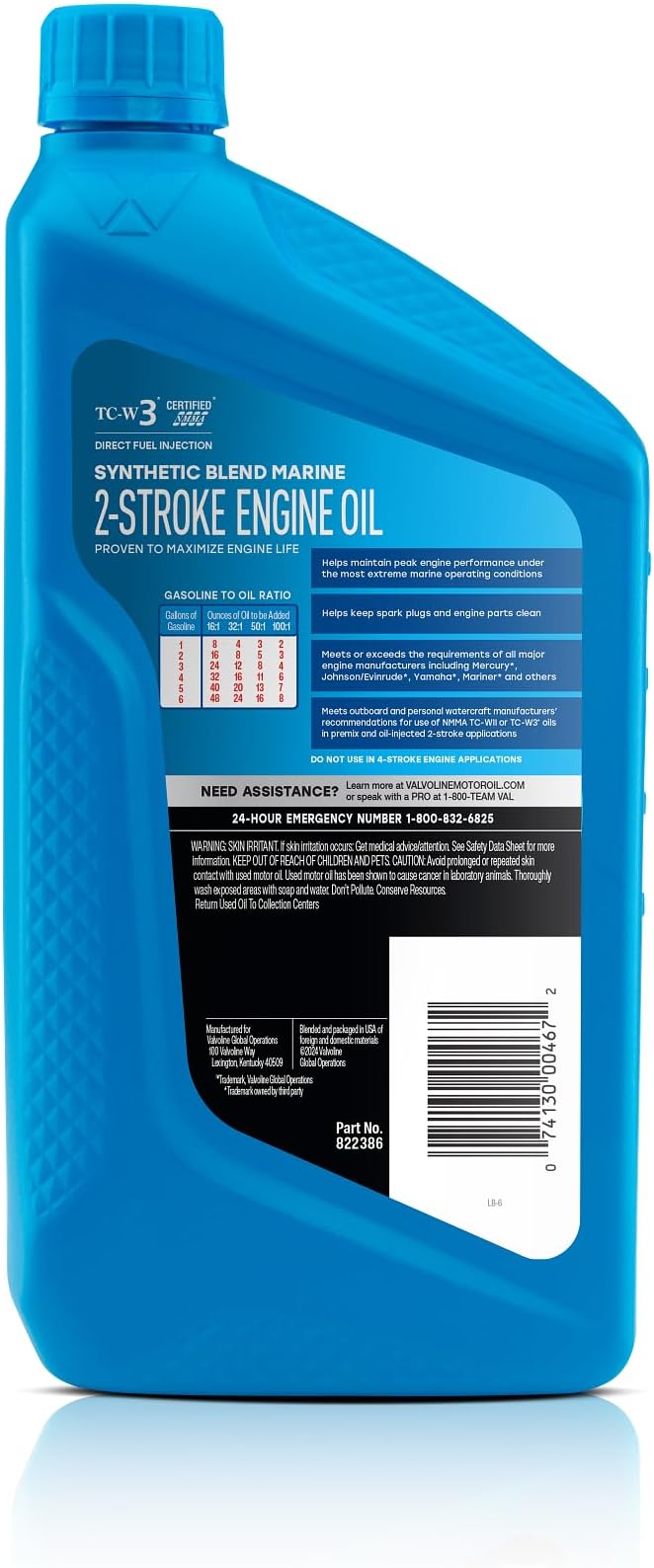 Valvoline 2-Cycle Marine TCW-3 Motor Oil 1 QT, Case of 6