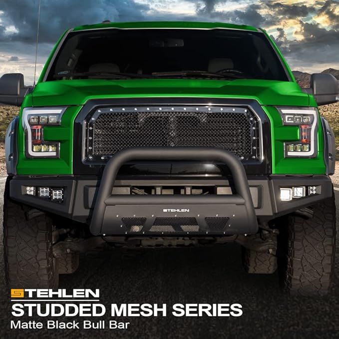 Stehlen 714937183001 Compatible with 2005-2021 Frontier / 2005-2007 Pathfinder / 2005-2015 Xterra 3" Studded Mesh Series Bull Bar - Matte Black