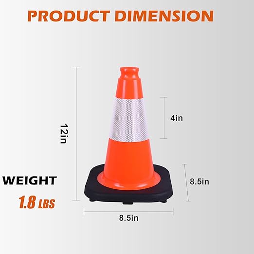 4 Pack 12" Orange PVC Safety Cones with Weighted Black Base – Stackable Traffic Cones for Sports Training, Soccer, Drills, Parking, and Outdoor Activities (Orange, 12 inch -4 Pack)