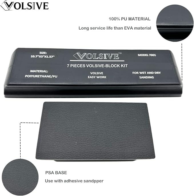 Hand Sanding Block Set of 7,PSA Base Auto Body Sanding Block Kit with Long Panel Sander,Flexible for Automotive Paint and Woodworking Sand Furniture,Black