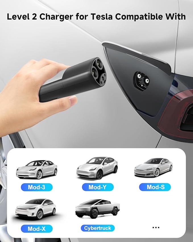 Level 2 EV Charger for Tesla, 32Amp 240V 7.68kW NACS EV Chargers, NEMA 14-50 Plug, Adjustable Current, 25FT Portable Electric Car Charger Compatible with All Nacs (Silver)