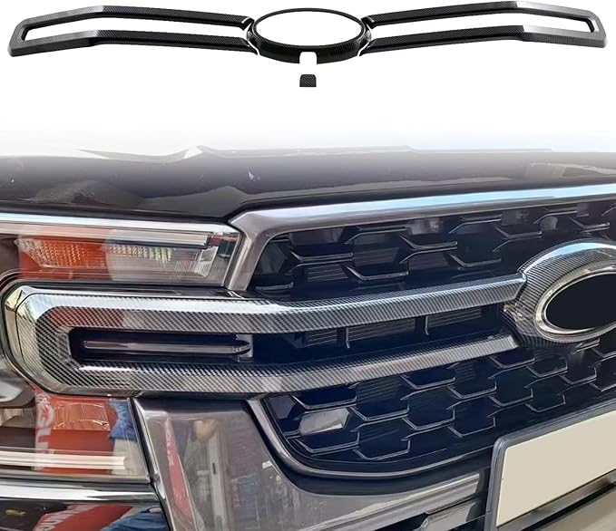 HIGH FLYING 2024 2025 for Ford Ranger Wildtrack Car Exterior Accessories Front Middle Grille Insert Bumper Overlay ABS 4pcs Carbon Style