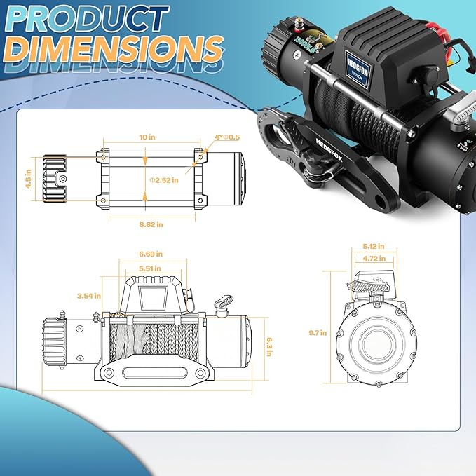 12V 13000lb Winch Synthetic Rope Electric Power Winch Waterproof IP66 with Wireless Remote and Handheld Corded Switch for Truck SUV Pickup Trailer Offroad Recovery Equipment
