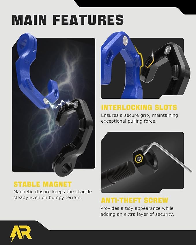 D Ring Shackles, 3/4" Separate Shackles with 7/8" Pin, Heavy Duty Recovery Shackle 57320lbs Break Strength, 4x4 Off-Road Recovery Towing Winch Shackles for Trucks, Black Blue 2-Pack