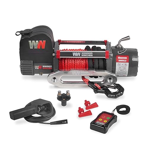 Warrior Winches Samurai 8000 lbs 12V Electric Winch with Synthetic Rope - Powerful Electric Winch for Trucks - 8000 lbs Load Capacity - Wireless Remote Included