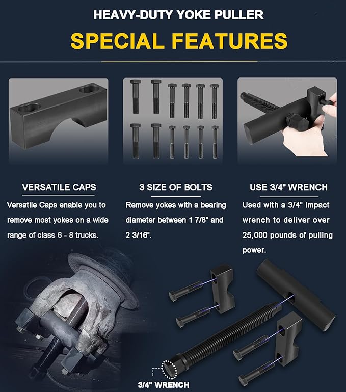 10803 Heavy Duty Yoke Puller, Commercial Yoke Removal Tool Kit Made for Commercial Trucks & Semi Truck, Heavy Duty Trucks, Works on Class 6-8 Transportation Trucks and Equipment