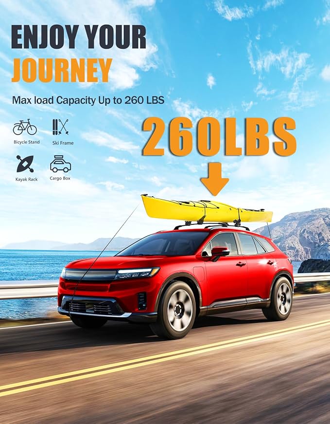 KINGGERI 260lbs Lockable Roof Rack Cross Bar Compatible with Honda Prologue Touring 2024 2025 2026 with Side Rail, Heavy Duty All Aluminum Crossbars Rooftop Cargo Basket Luggage Kayak Canoe Snowboard