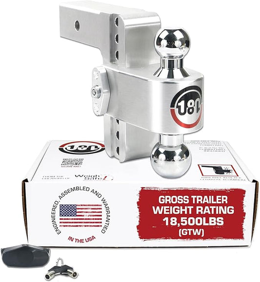 Weigh Safe 180-Degree Trailer Hitch - Adjustable Trailer Hitch for Towing - Compatible with 2.5" Receivers - 6" Drop, Chrome-Plated Tow Balls, 18,500 GTW, 1-Piece Lock Set
