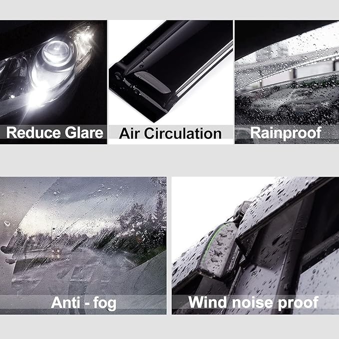Sun Rain Guards Window Wind Deflector fit for 2003-2008 Toyota Corolla,4pcs Out-Channel Tape On Dark Smoke Window Shade Visors 94620