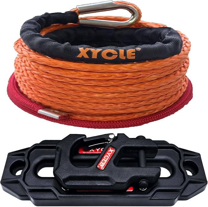 10" (254mm) Synthetic Rope Towing Winch Aluminum Cable Guide&Foldable Forged Trailer winches Hook kit, 1/2" x 70 Ft Synthetic Winch Cable Suitable for 10000-20000 LBs Electric Winch（Orange）