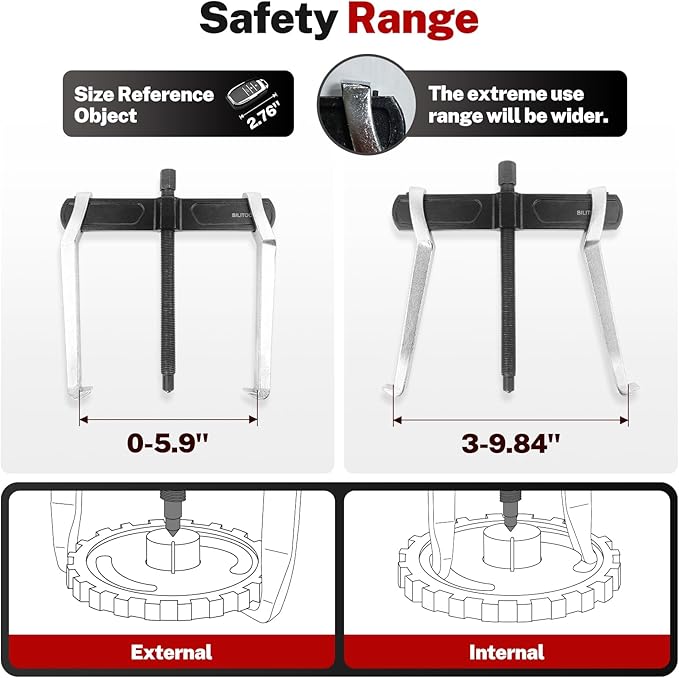 BILITOOLS 8" 2-Jaw Gear Puller, Internal External for Removal of Pulleys Flywheels Bearings & Gears